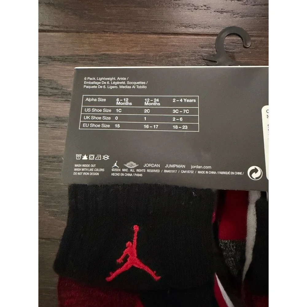 Jordan Infant Ankle Socks 6 Pack Red White Black 12-24 Months NJ0459-R78